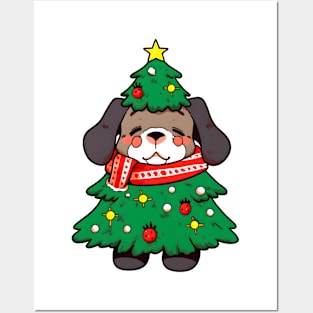 Cute Puppy Wearing A Christmas Tree Posters and Art